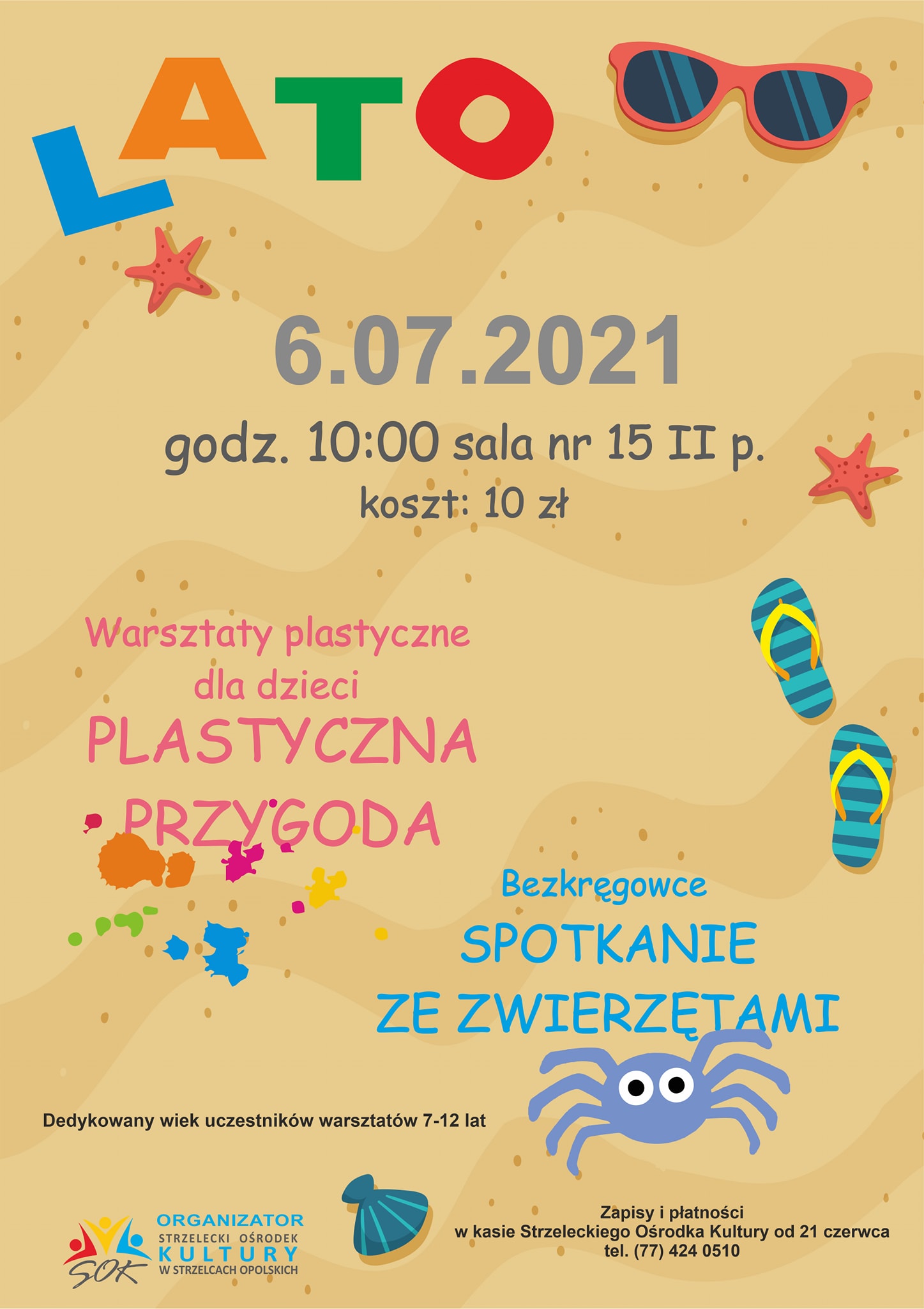 Rysunek w klimacie plażowym. Tekst z opisem warsztatów  plastycznych dla dzieci ,,PLASTYCZNA PRZYGODA'
Bezkręgowce ,,SPOTKANIE ZE ZWIERZĘTAMI'