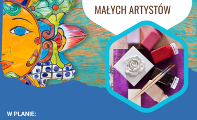 Kolorowy plakat dotyczący warsztatów z tworzenia szkatułek ze wspomnieniami. Plakat zawiera również liczne informacje dotyczące zajęć. 