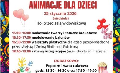Plakat dotyczący 34. Finału Wielkiej Orkiestry Świątecznej Pomocy i organizowanych podczas niego animacji dla dzieci. - powiększ