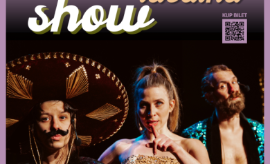 Plakat dotyczący wydarzenia pt. ,,Kobieta idealna show' - program komediowy z czeskim zespołem The PlayBoys. 