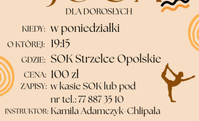 Plakat dotyczący naboru do sekcji i kół zainteresowań - ,,JOGA'. - powiększ