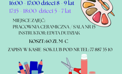 Plakat dotyczący naboru do sekcji i kół zainteresowań - ,,Akademia młodego artysty'. - powiększ