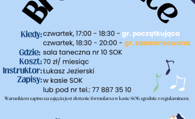 Plakat dotyczący naboru do sekcji i kół zainteresowań - ,,Breakdance'. 