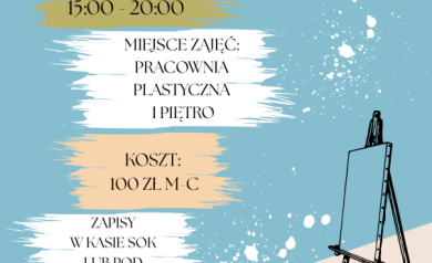 Plakat dotyczący naboru do sekcji i kół zainteresowań - ,,Pracownia plastyczna'. - powiększ