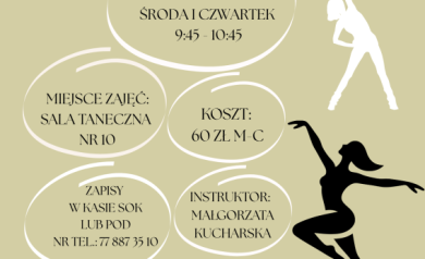 Plakat dotyczący naboru do sekcji i kół zainteresowań - ,,Rytmika dla seniora'. 