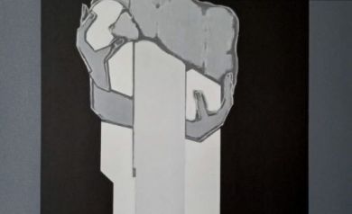 Plakat promuje wystawę Stanisława Kawali pt. „O mnie”, której wernisaż odbędzie się 3 października 2025 o godz. 18:00 w Strzeleckim Ośrodku Kultury. Grafika przedstawia abstrakcyjną, bez twarzy postać w odcieniach szarości.