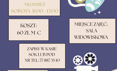 Plakat dotyczący naboru do sekcji i kół zainteresowań - ,,Sekcja teatralna'. - powiększ