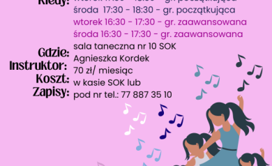 Plakat dotyczący naboru do sekcji i kół zainteresowań - ,,Taniec współczesny'. 